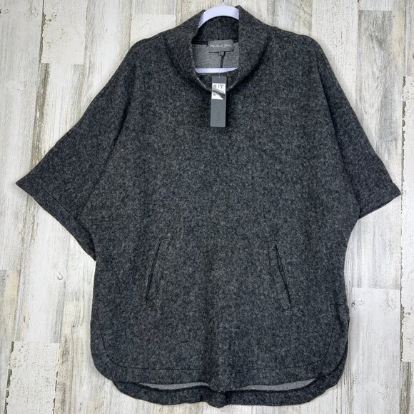 Michael Stars Sherpa Poncho Cape Cowl Neck Pockets Charcoal Gray Oversized Sz‎ S - Picture 1 of 10
